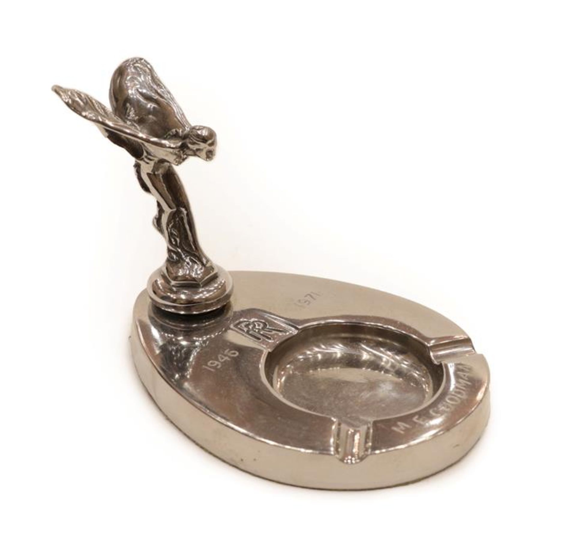 Rolls-Royce Interest: A Chromed Presentation Ashtray, For 25 Years' Service 1946-1971 Presented to M