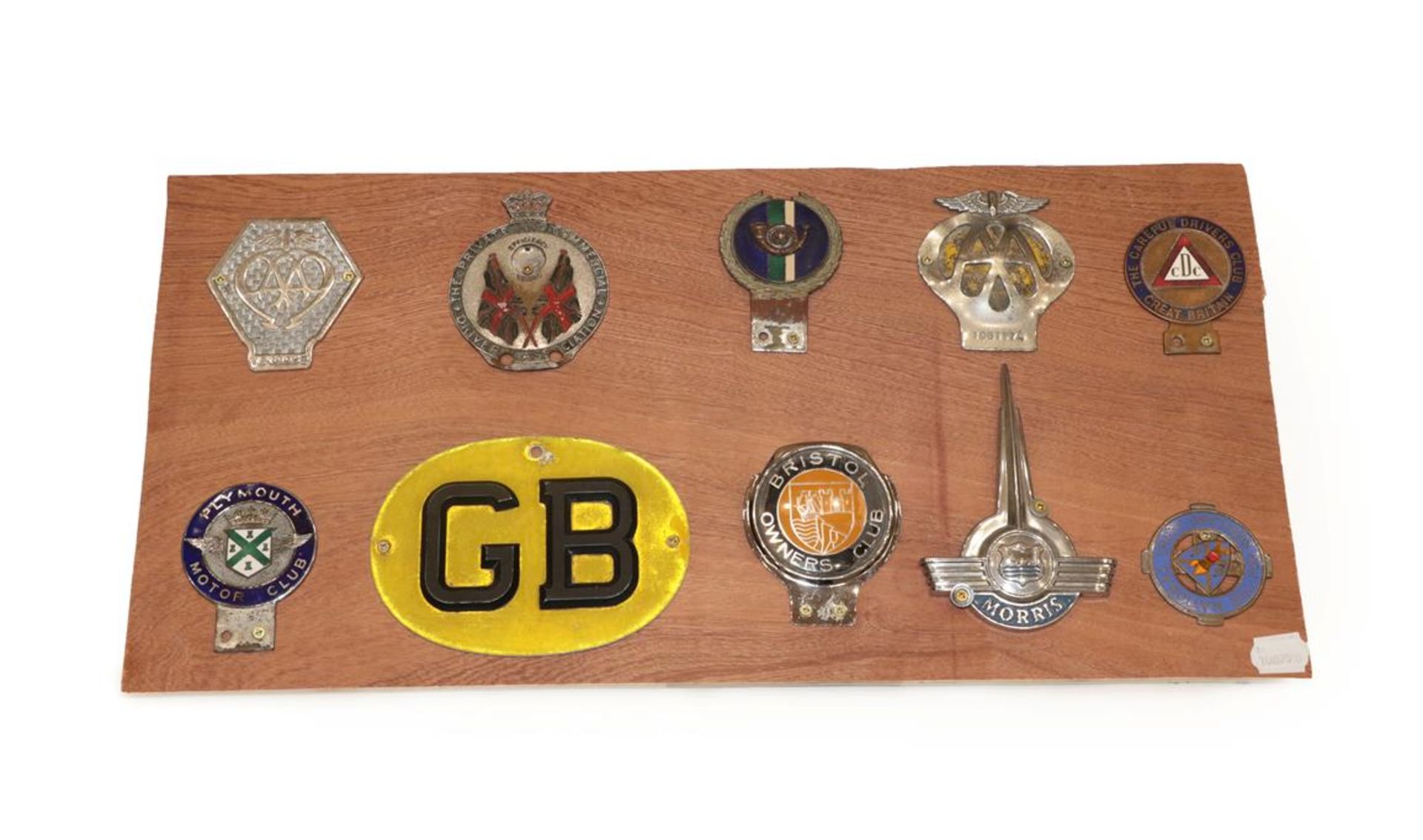 Ten Chromed Car Badges, including Plymouth Motor Club, Morris Bristol Owners' Club, The Private