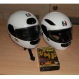 An Italian AGV Full-Face Crash Helmet, size L; A Matching Example, size XL; and An OMP JA/800