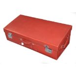A Mid 20th Century Car Case, covered in red leather, with side-carrying handles and polished
