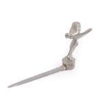 A Nickel Plated Letter Knife, as a Spirit of Ecstasy car mascot standing on an hexagonal base and