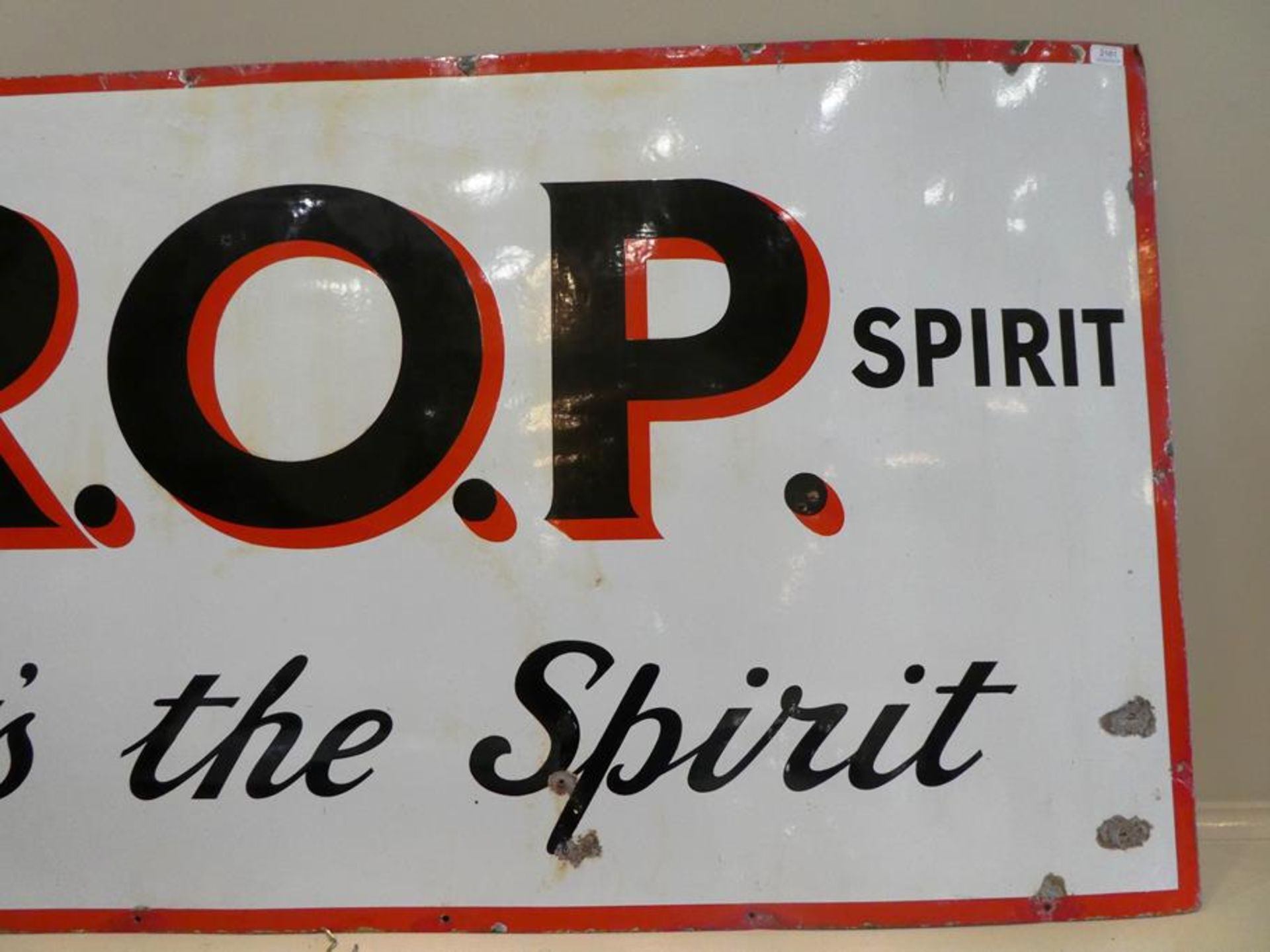 ROP Motor Spirit: A 1930's Singled-Sided Enamel Advertising Sign, 91cm by 182cm . No registration - Image 3 of 6