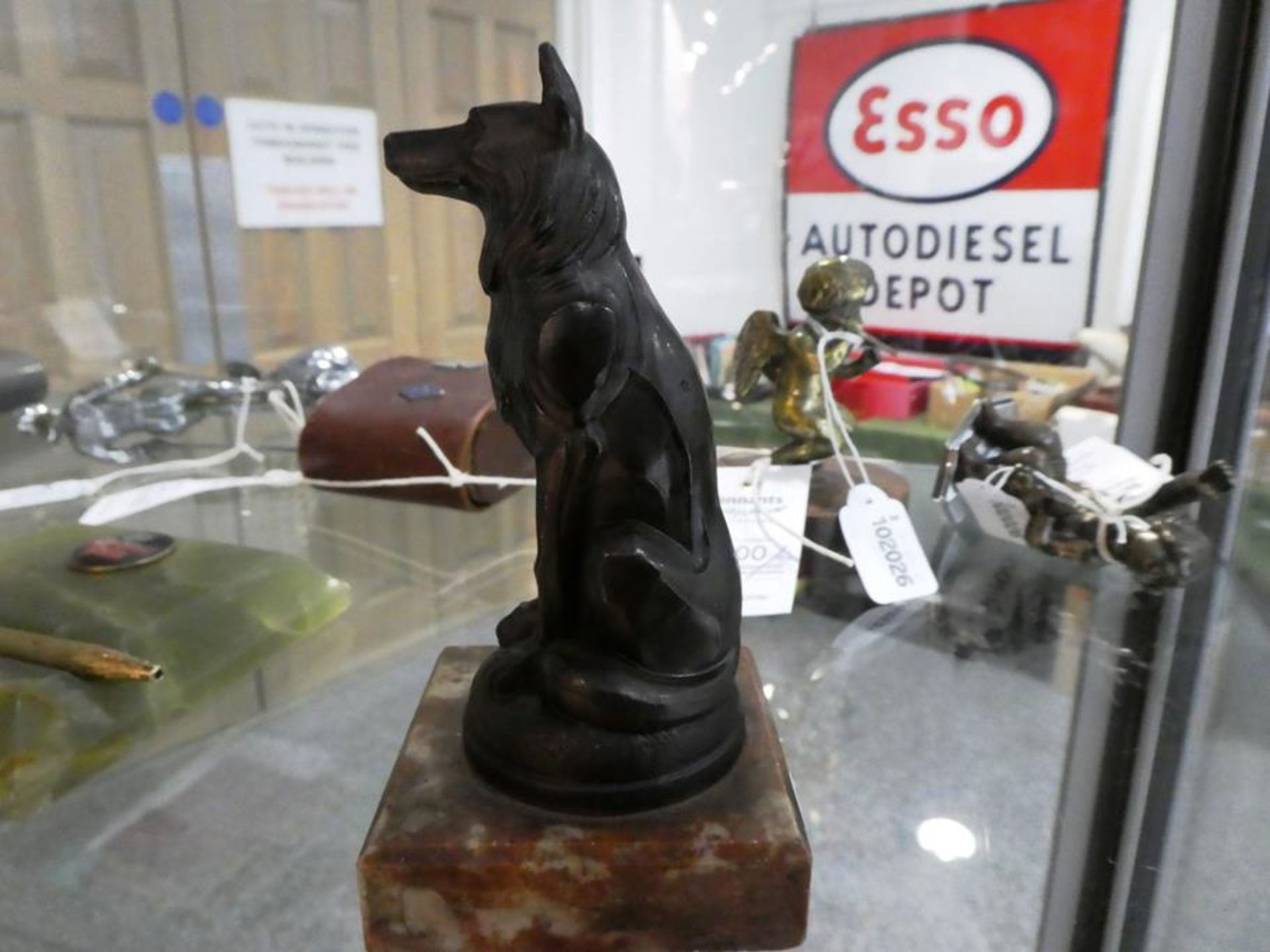 A 1920's Bronze Cast Dog Mascot, signed Ruffony, modelled as a seated Alsatian, on a circular - Bild 7 aus 14