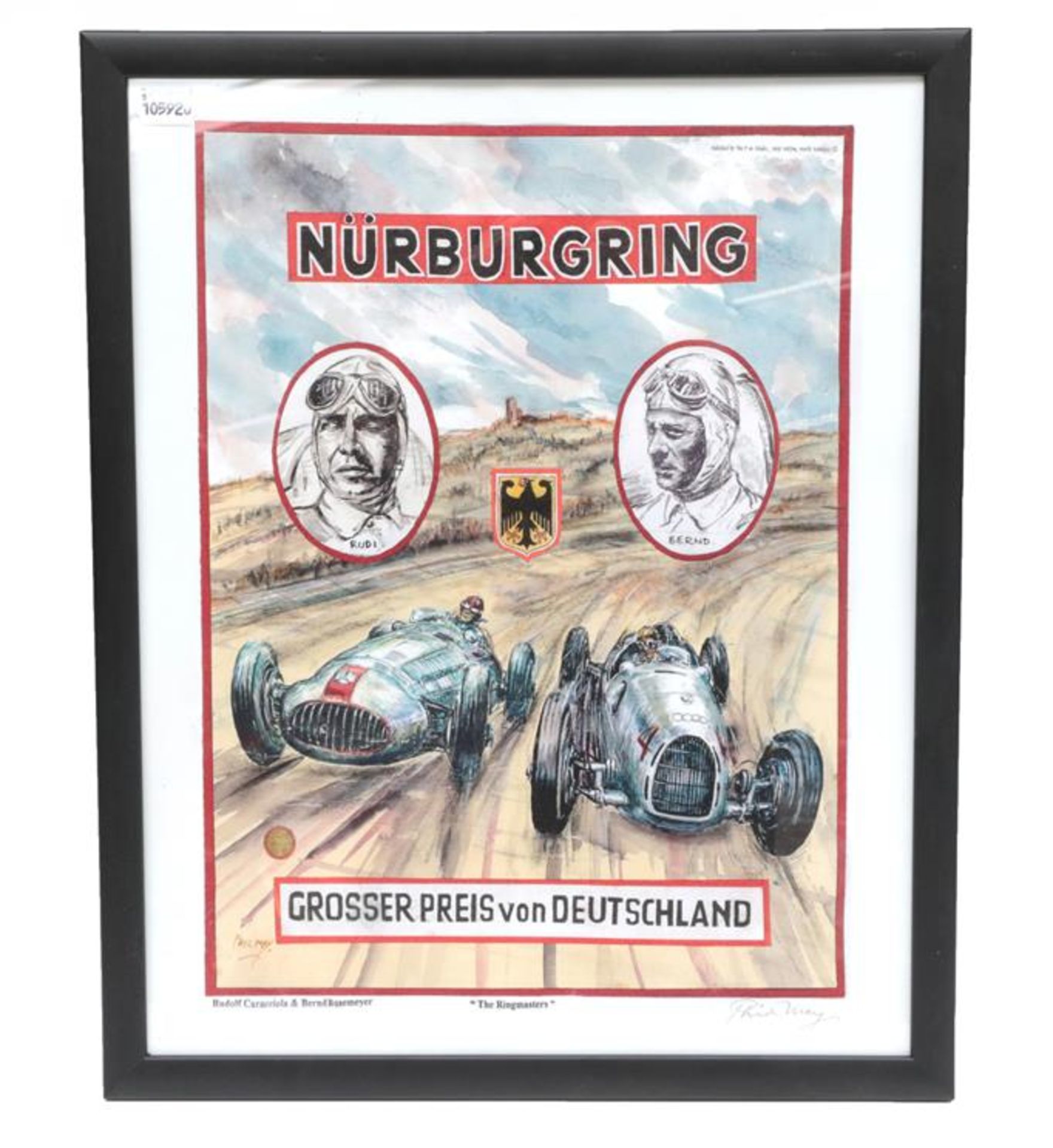 Phil May (b.1925) ''Nuerburgring The Ring Masters, Rudolf Caracciola and Bernd Rosemeyer'' Giclee