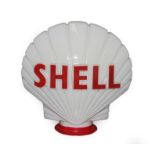 A Shell Opaque Glass Petrol Pump Globe, with red lettering, the neck stamped Property of Shell-Mex