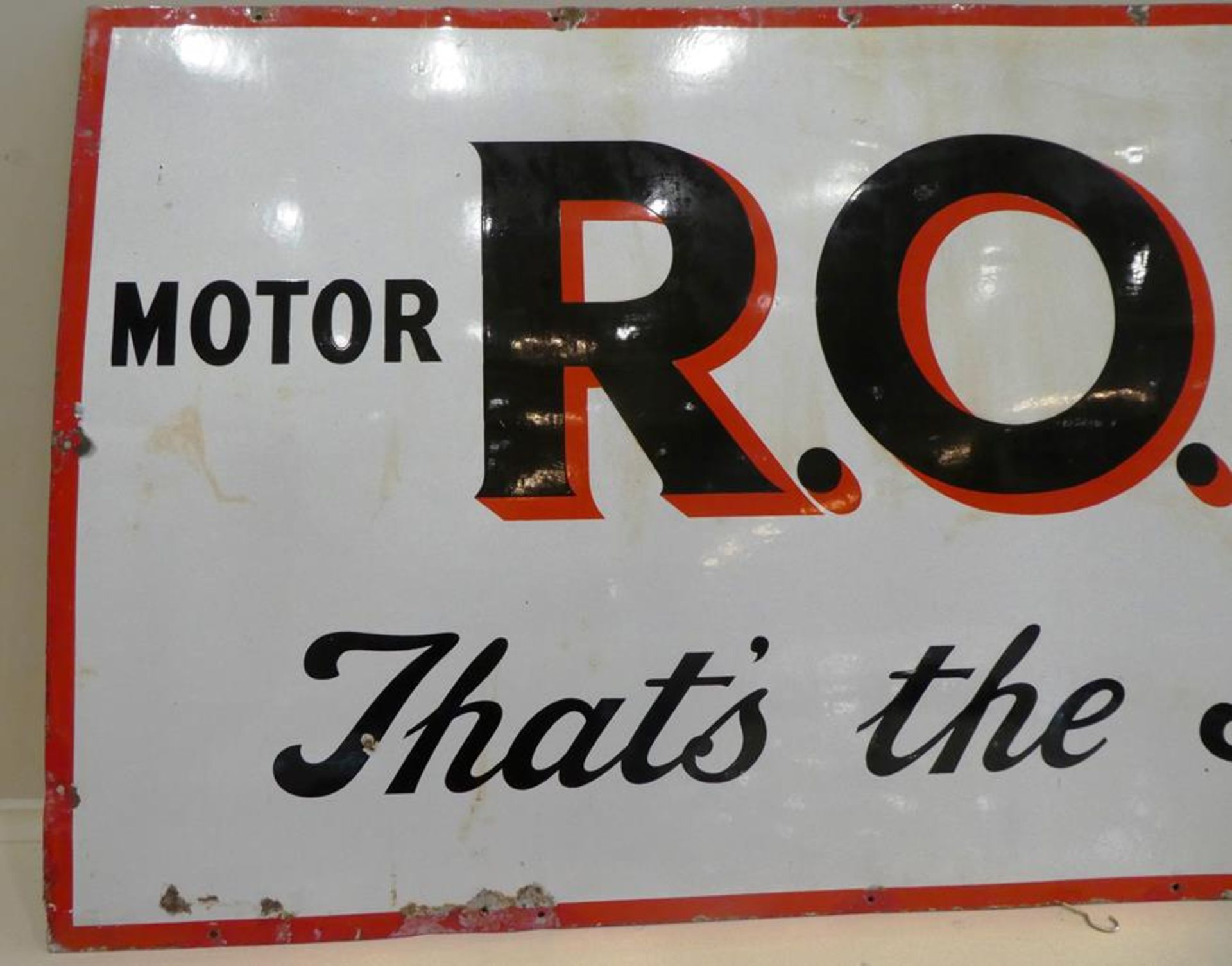 ROP Motor Spirit: A 1930's Singled-Sided Enamel Advertising Sign, 91cm by 182cm . No registration - Image 4 of 6