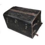 An Early 20th Century Car Trunk, painted black and with leather bindings, the hinged lid and fall
