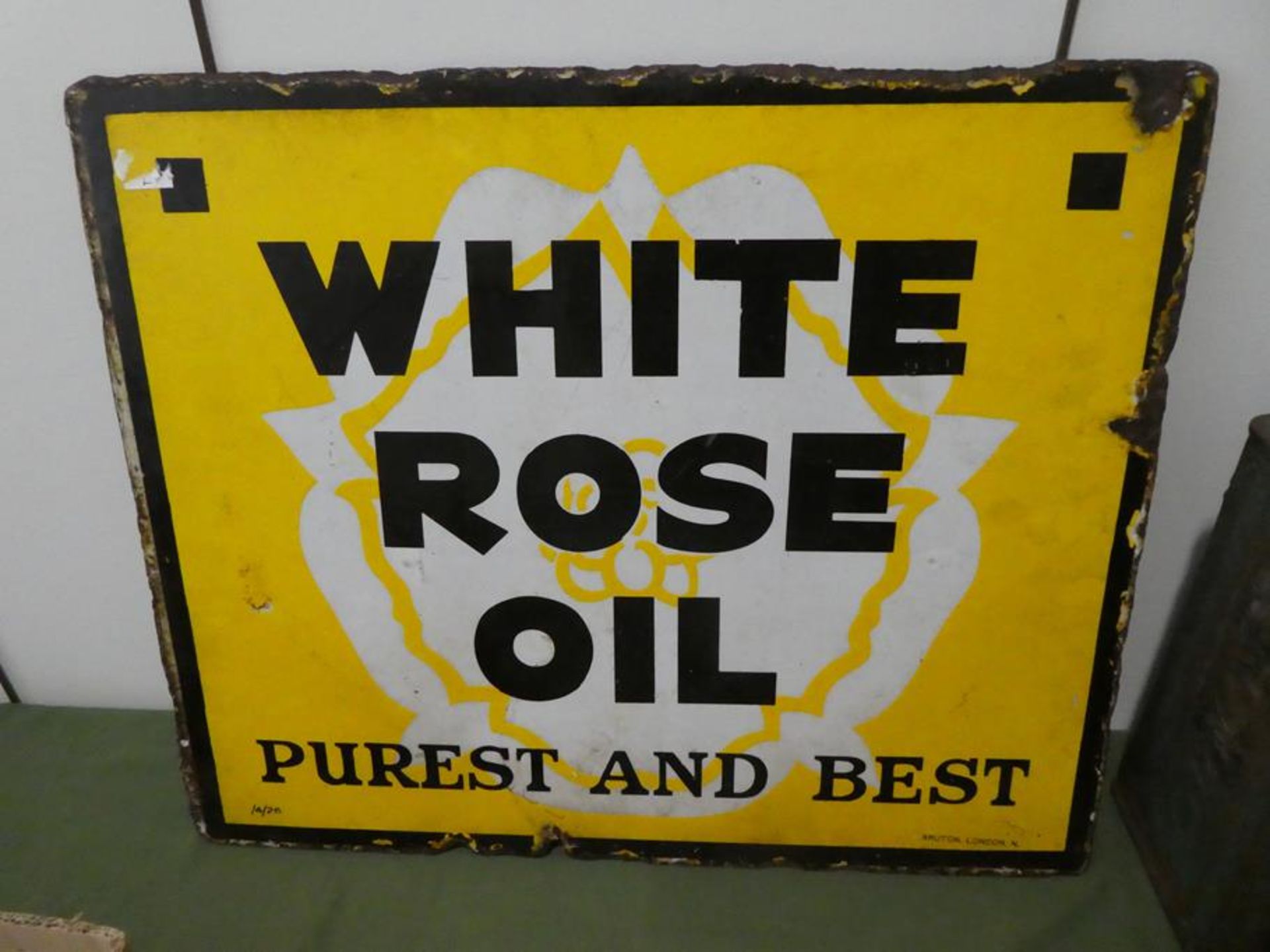 A Double-Side Enamel Advertising Sign, WHITE ROSE OIL PUREST AND BEST, stamped and numbered Bruton - Image 3 of 5