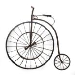 A Penny Farthing or Penny Ordinary Bicycle, with spoked and solid wheels, the shaped handle bars