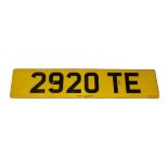 Cherished Registration Number: 2920 TE, with retention certificate, expires 27 06 2025 sold with one
