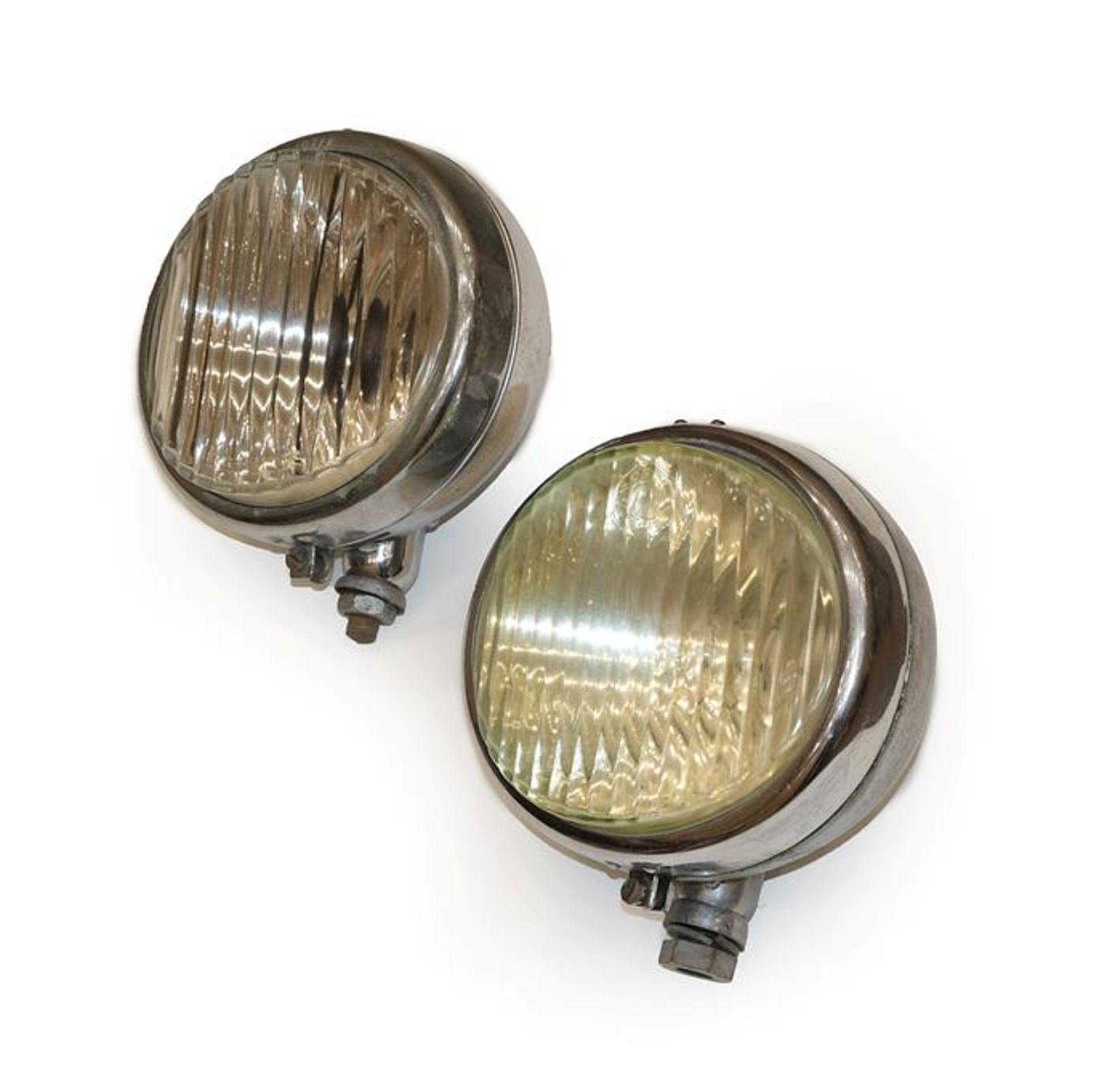 A Pair of Vintage Notek Chromed Fog-Master Lamps, each lens 20cm diameter, the reverse stamped