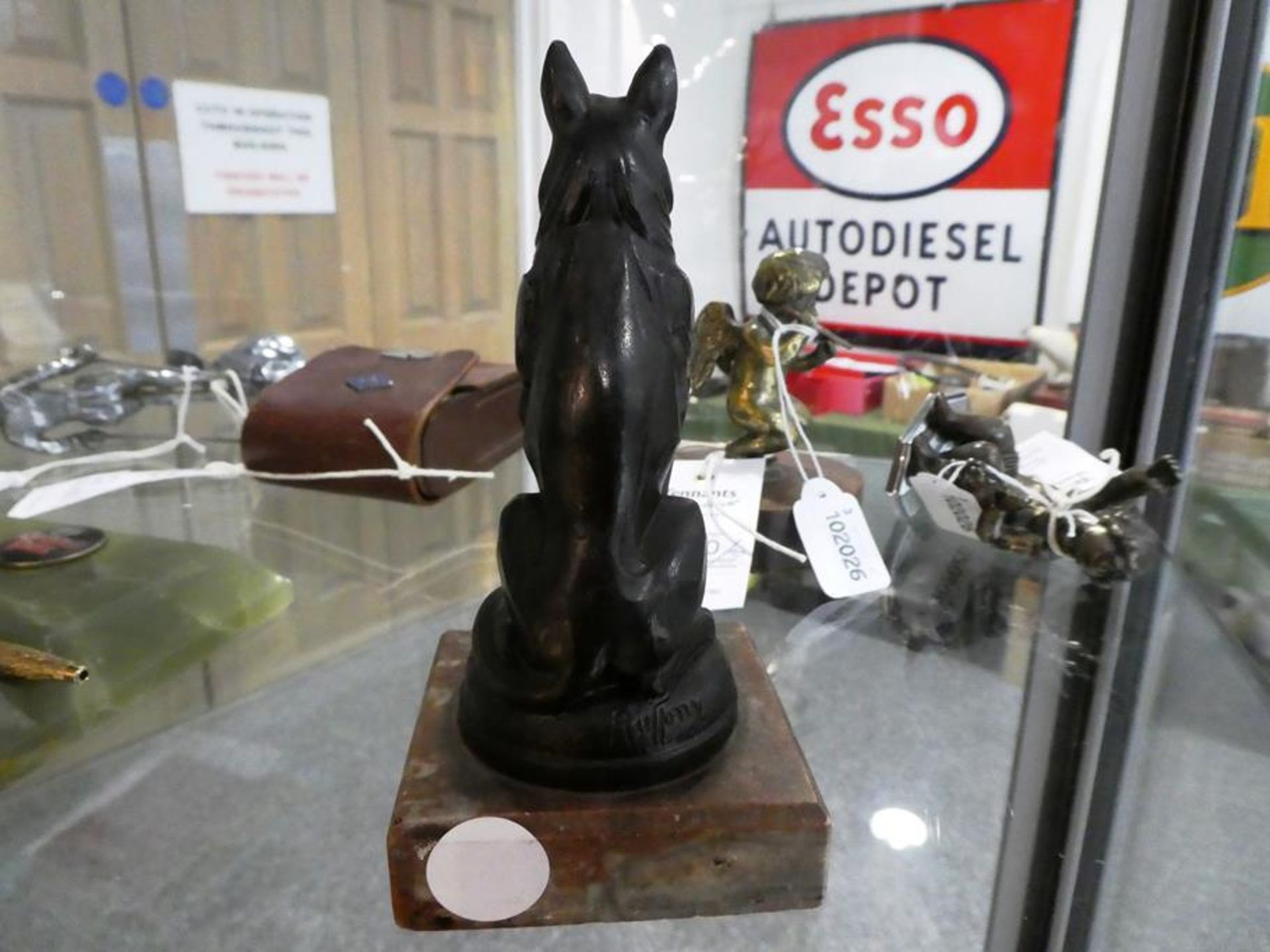 A 1920's Bronze Cast Dog Mascot, signed Ruffony, modelled as a seated Alsatian, on a circular - Bild 8 aus 14