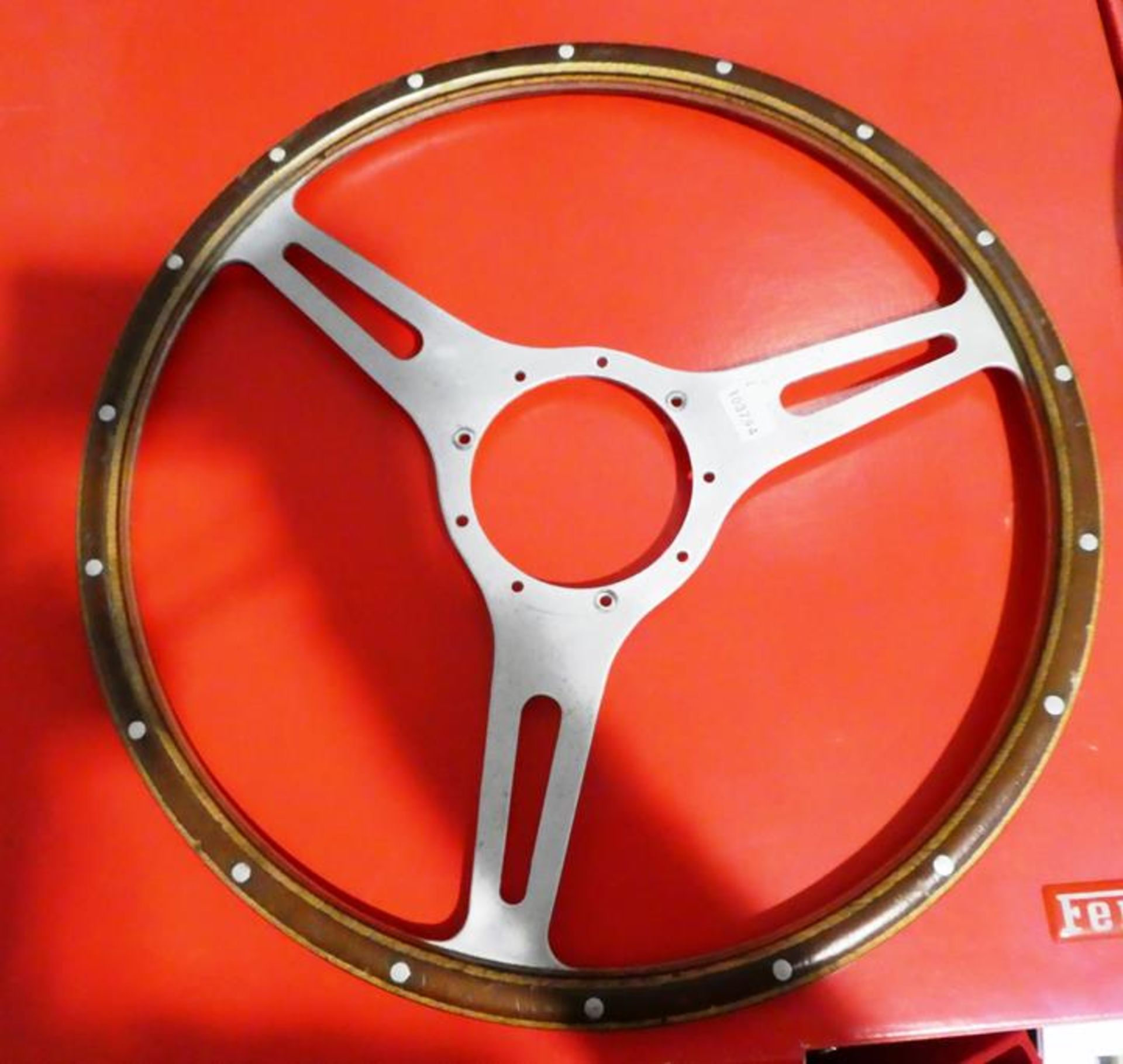 A 1950/60 Wood Rim and Rivetted Three-Spoke Steering Wheel, 40cm diameter; and An Early 20th Century - Bild 2 aus 3