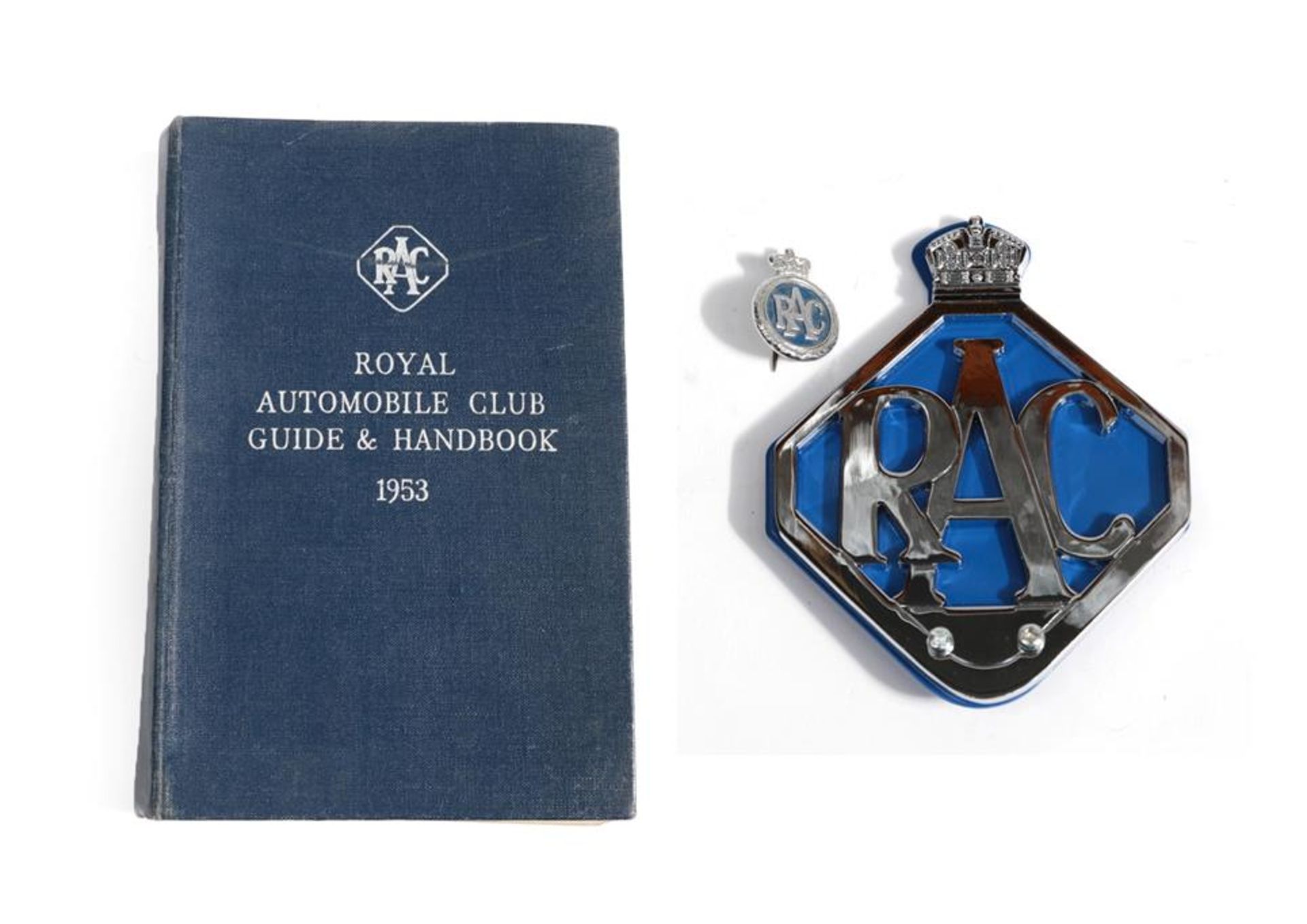 RAC: A Royal Automobile Club Guide and Handbook 1953; Two RAC Car Badges; and A Full Member's