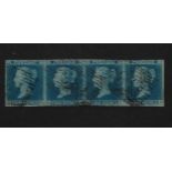 Sg14 2d Blue fine strip of 4 with margins a rare multiple fine used. Lettered HG. HH. HI. HJ.