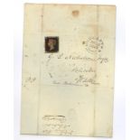 1840 June 2nd 1d Black plate 3 lettered KG with nice MX on cover. Doncaster to Wath-Upon-Dearne.