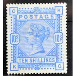 QV 1883 10/- Ultramarine SG 183 - well centred unused mint with no gum. Cat £2250 as mint.