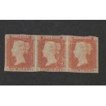 Sg8 1d Red-Brown strip of 3 unused mint with faults. Wmk small crowns. Lettered DC/DD/DE