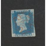 1840 Sg5 2d Blue with red MX 4 margin fine colour. Cat £950