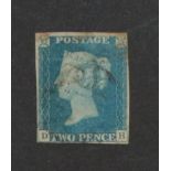 1840 2d Blue imperf 4 margin lettered DH fine used example.