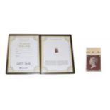 1854 1d Red Imprimatur stamp from plate 192 comes with certificate and in presentation folder.