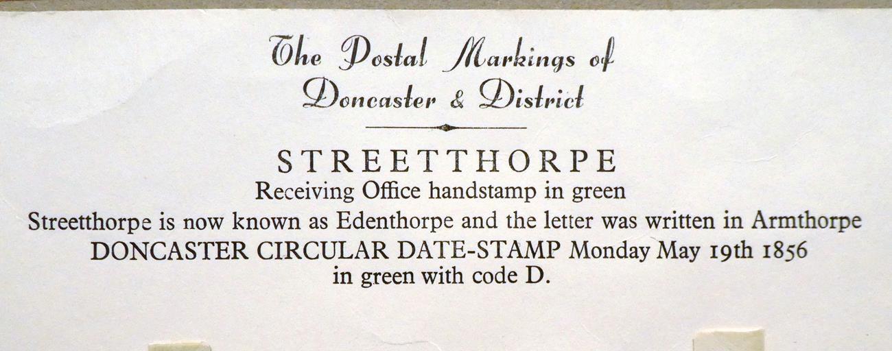 Streethorpe receiving office handstamp in green. Doncaster circular date-stamp Monday May 19th 1856. - Image 4 of 8