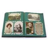 Postcard album, with approx 302 early cards from France and GB local scenes including comical