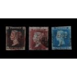 Trio 1d Black 2d Blue both 4 margin examples with a 1d Red perf 16 large Crown wmk. A fine trio