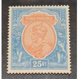 Sg219 25Rs Orange and Blue mounted mint full gum has small discoloured perfs on reverse not