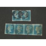 Sg14 2d Blue strip of 4 lettered KI. KJ. KK. KL and a pair lettered JB. JC.