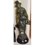 After Weisse, a spelter figure of a milk maid, 72cm high (including base)
