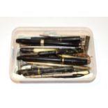 A collection of silver propelling pencils, fountain pens and other related items, some damaged (