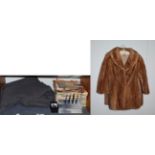 A mink half length jacket, a RAF greatcoat, an aluminium pen holder made from the rearspar of an