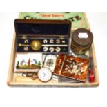 A selection of collectables consisting of a Sike's hydrometer in a mahogany box, tortoiseshell