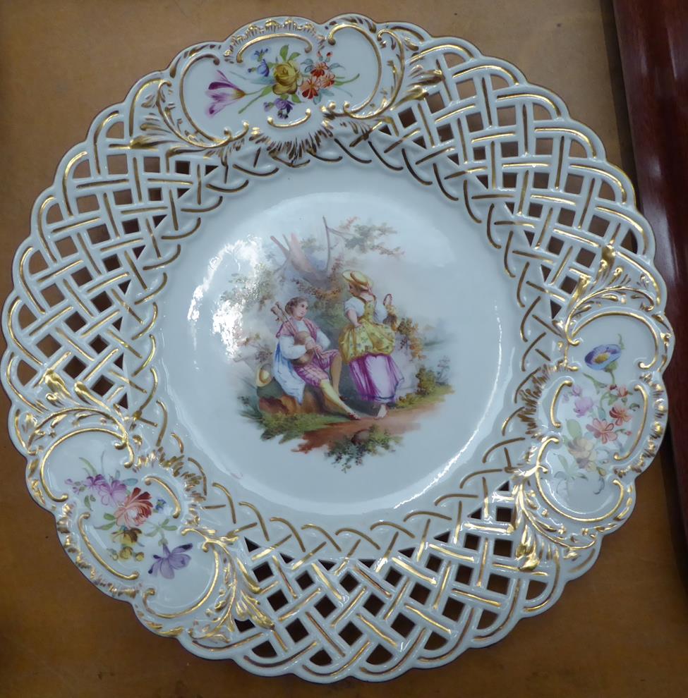 Six 20th century Meissen dessert plates, each with pierced border, floral vignettes and central - Image 15 of 15