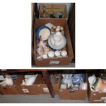 Seven boxes of household ceramics and glass; including hen egg baskets; tureens and cover; Rumtopf