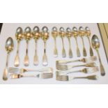 A group of early Victorian silver flatware, Glasgow, 1845, comprising six table spoons, six table