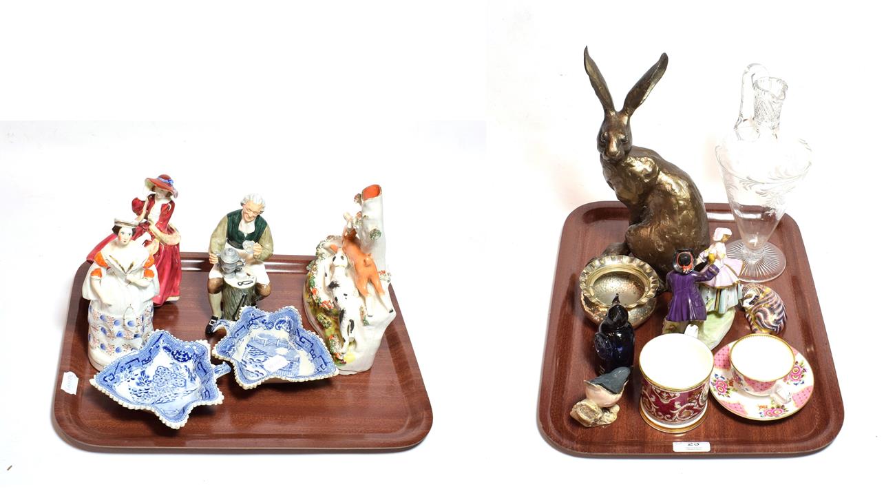 A selection of 19th/20th century ceramics and glass, consisting of two Royal Doulton figures, two