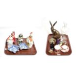 A selection of 19th/20th century ceramics and glass, consisting of two Royal Doulton figures, two