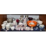 Various ceramics including 19th century Staffordshire spaniels, tea wares, pink lustre ware and a