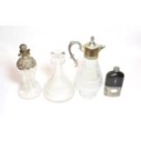 A Victorian silver mounted glass decanter and stopper, Birmingham, together with a plated and
