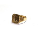 A 9 carat gold diamond set signet ring, finger size T. Gross weight 5.8 grams.