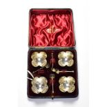 A cased set of four silver salts, London marks, with salt spoons, Manoah Rhodes & Sons Ltd
