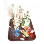 A tray of ceramic figures including Lladro and Royal Doulton together with a box of miscellaneous