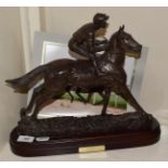 A bronzed model of a horse and jockey, the horse, Green Bopper, the jockey Francis Norton, 34cm high