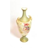 A Royal Worcester twin-handled floral painted blue ivory vase (lacking cover), model no. 1911, 33cm