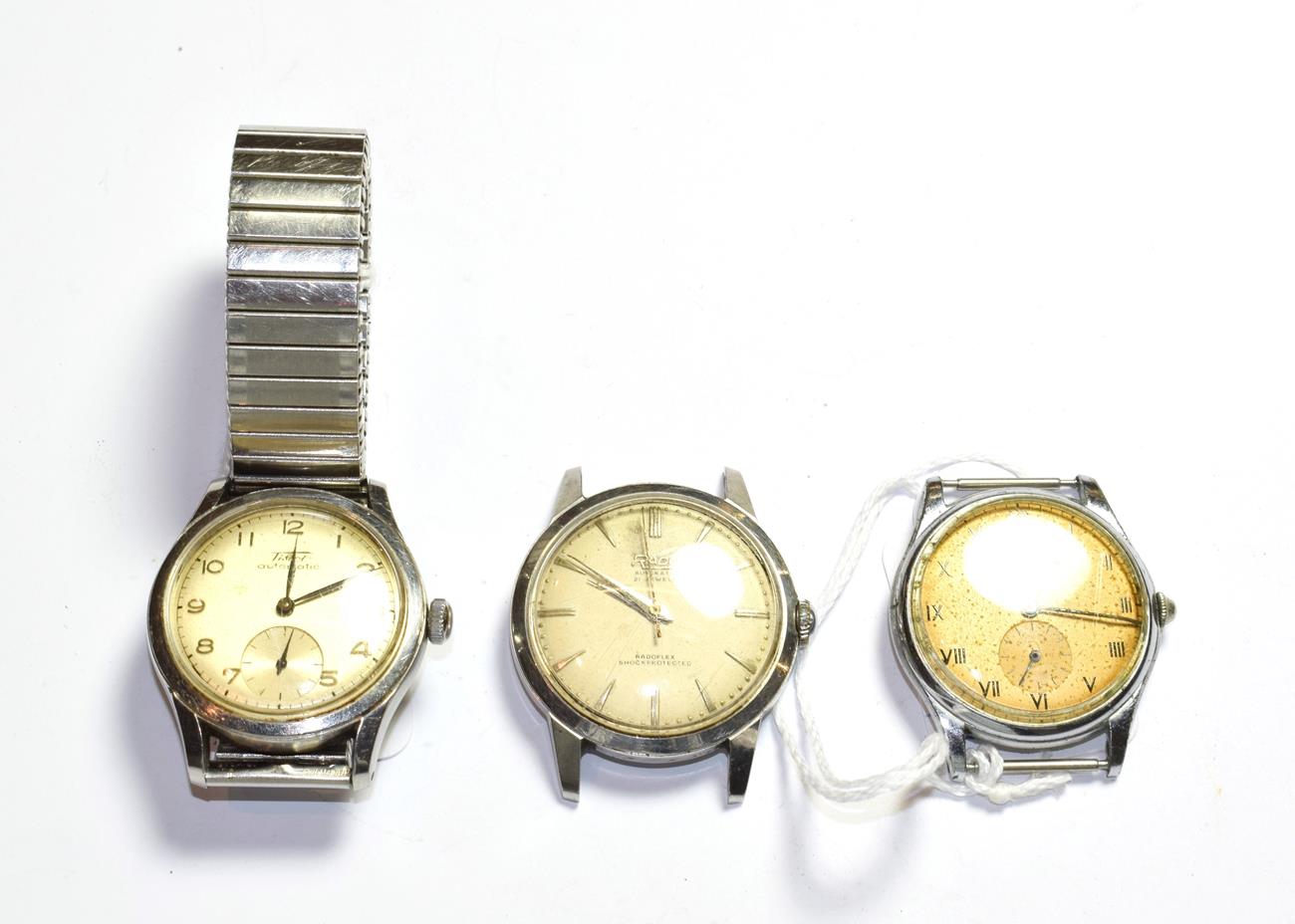 A Tissot automatic wristwatch, a chrome plated Tissot wristwatch and a Rado automatic wristwatch