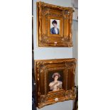 After Georg Hom (1838-1911) ''Lisette'' and ''Ruth'', two painted porcelain panels, within a gilt