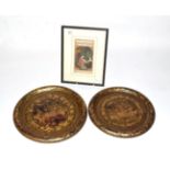 Two 19th century Chinese gilt brown lacquer dishes and a Persian miniature (3)