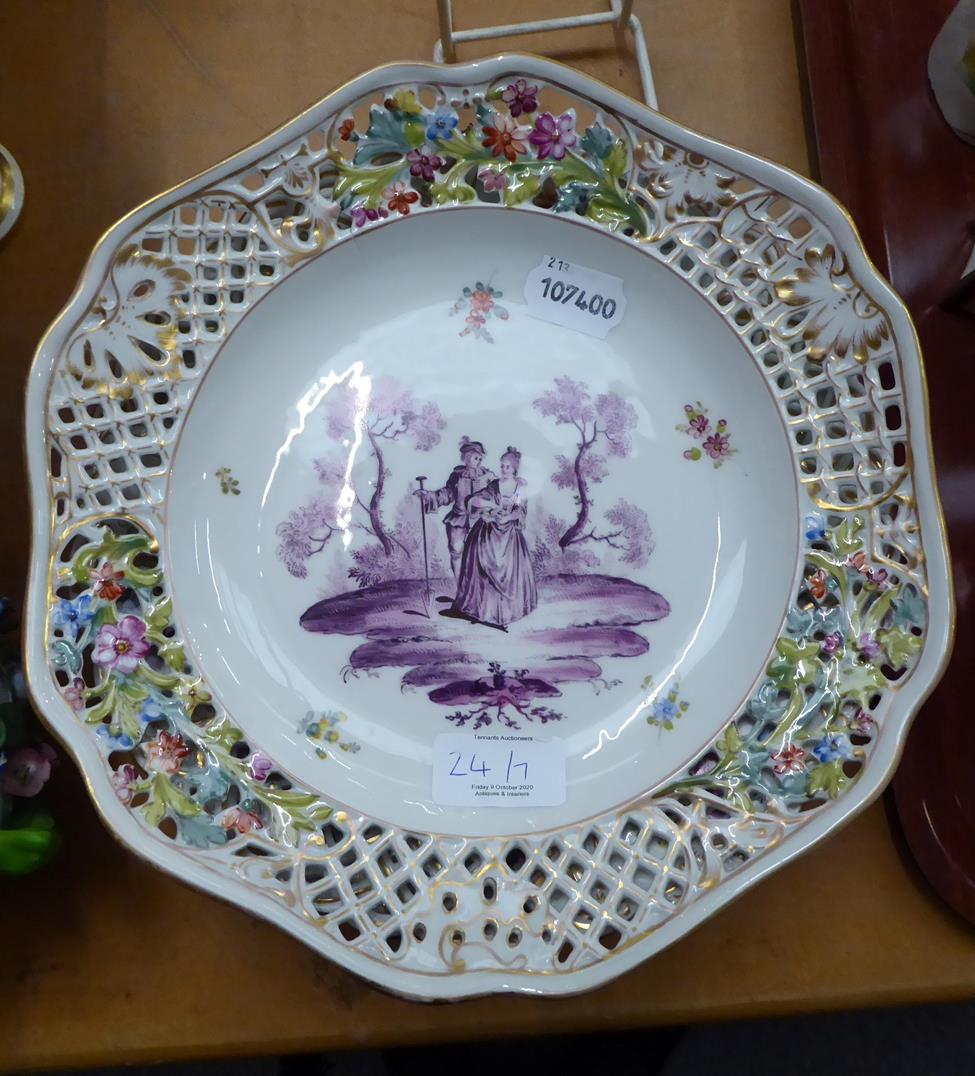 Six 20th century Meissen dessert plates, each with pierced border, floral vignettes and central - Image 3 of 15